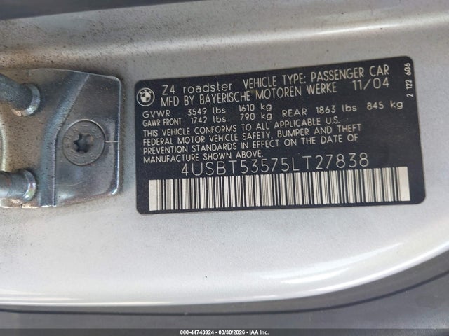 2005 BMW Z4 4USBT53575LT27838 Photo 8