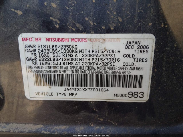 2007 MITSUBISHI OUTLANDER JA4MT31XX7Z001064 Photo 8