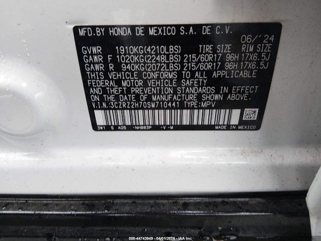 3CZRZ2H70SM710441 Honda Hr-v Awd Ex-l