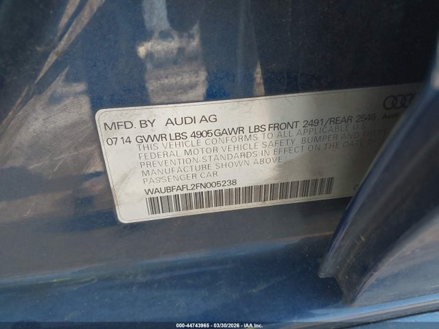 44743965 :رقم المزاد ، WAUBFAFL2FN005238 vin ، 2015 Audi A4 2.0t Premium مزاد بيع