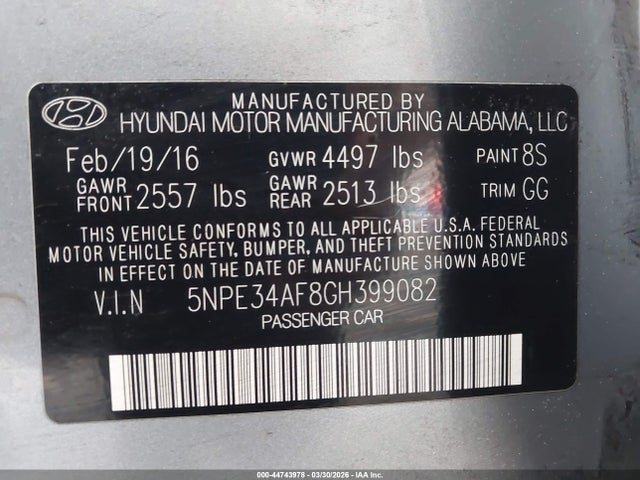 Hyundai Sonata Sport 2016 5NPE34AF8GH399082 Image 9