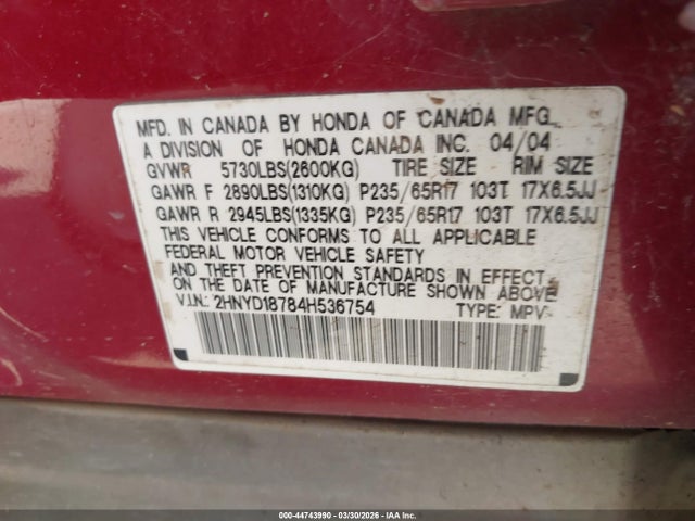 2004 ACURA MDX 2HNYD18784H536754 Photo 8
