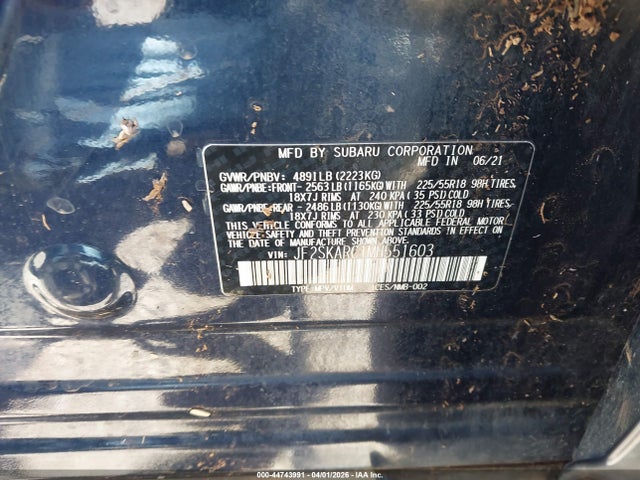 44743991 :رقم المزاد ، JF2SKARC1MH551603 vin ، 2021 Subaru Forester Sport مزاد بيع