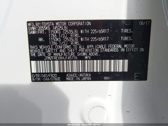 JTMZFREVXHJ145776 Toyota RAV4 LE