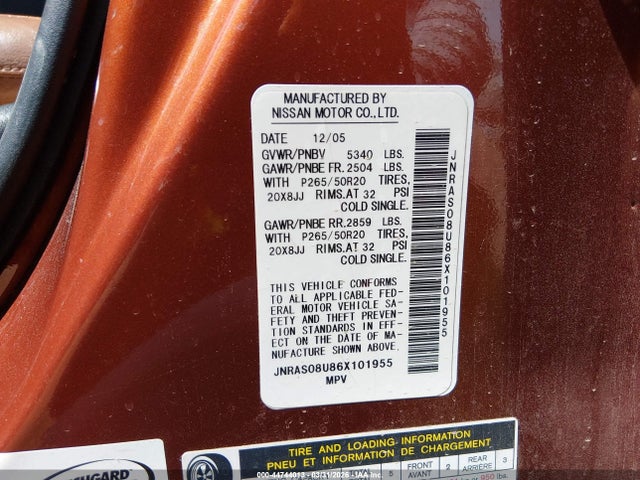 44744013 :رقم المزاد ، JNRAS08U86X101955 vin ، 2006 Infiniti Fx35 مزاد بيع