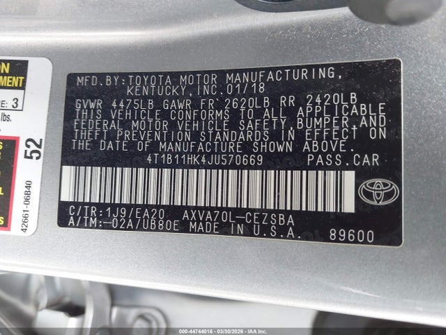 4T1B11HK4JU570669 Toyota CAMRY SE