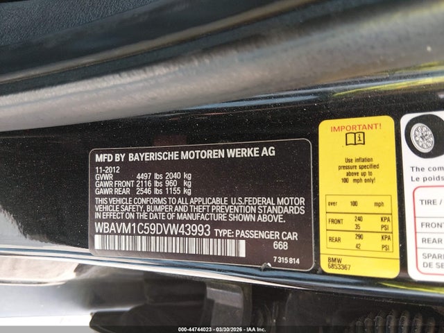 Продаж на аукціоні авто 2013 Bmw X1 Sdrive28i, vin: WBAVM1C59DVW43993, номер лоту: 44744023