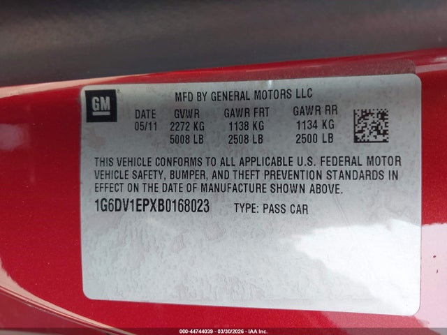 2011 Cadillac Cts-v მანქანა იყიდება აუქციონზე, vin: 1G6DV1EPXB0168023, აუქციონის ნომერი: 44744039