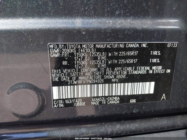 2T3W1RFV7PW284926 Toyota Rav4 Xle