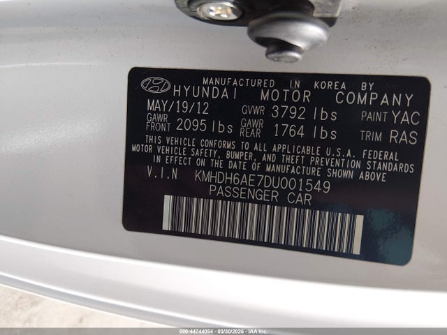 2013 Hyundai Elantra Se მანქანა იყიდება აუქციონზე, vin: KMHDH6AE7DU001549, აუქციონის ნომერი: 44744054