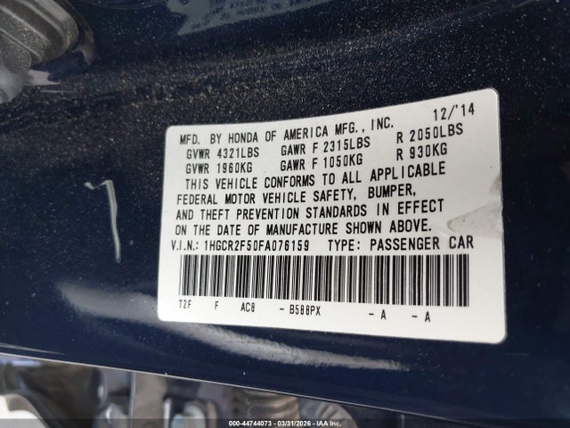 Продажа на аукционе авто 2015 Honda Accord Sport, vin: 1HGCR2F50FA076159, номер лота: 44744073
