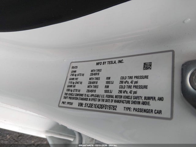 Aukcja sprzedaży 2025 Tesla Model 3 Long Range Rear-wheel Drive/standard Rear-wheel Drive, vin: 5YJ3E1EA3SF019782, numer aukcji: 44744076