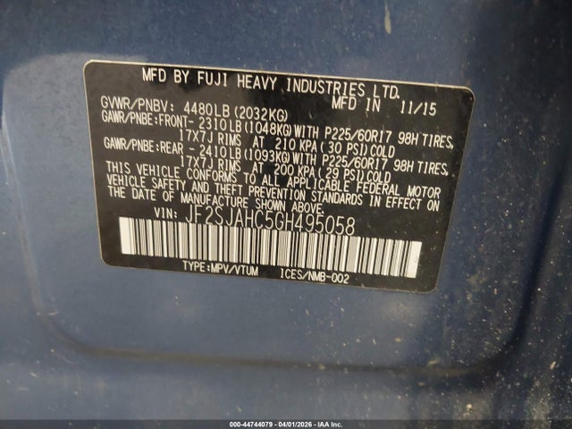 Aukcja sprzedaży 2016 Subaru Forester 2.5i Limited, vin: JF2SJAHC5GH495058, numer aukcji: 44744079