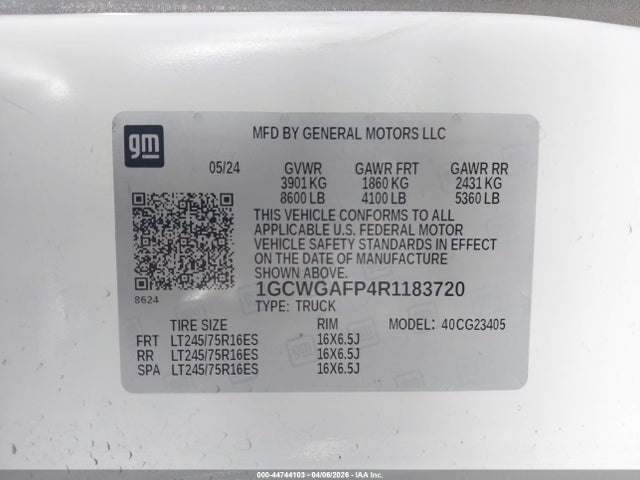 1GCWGAFP4R1183720 Chevrolet Express Cargo Rwd 2500 Regular Wheelbase Wt