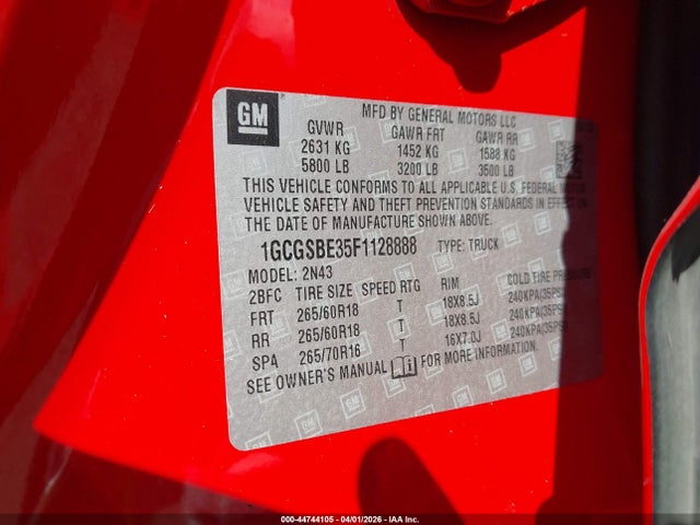 1GCGSBE35F1128888 Chevrolet Colorado Lt