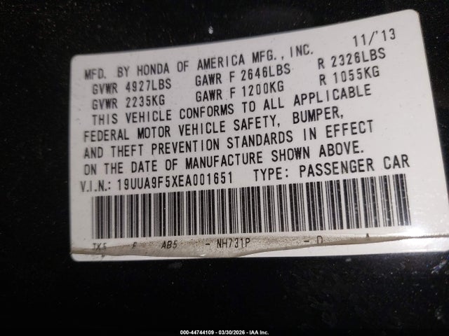19UUA9F5XEA001651 Acura TL TECH