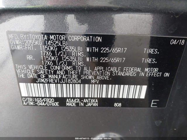 JTMZFREV1JJ182804 Toyota RAV4 LE
