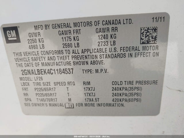 2012 CHEVROLET EQUINOX 2GNALBEK4C1184537 Photo 8