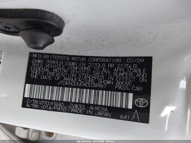 Auction sale of the 2010 Toyota Prius Iii, vin: JTDKN3DU0A0038967, lot number: 44744133