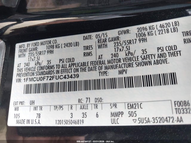 2015 FORD ESCAPE 1FMCU0F72FUC43439 Photo 8