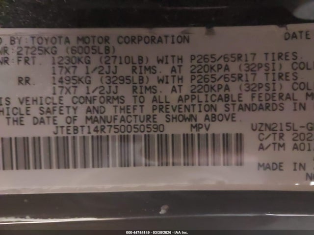 2005 TOYOTA 4RUNNER JTEBT14R750050590 Photo 8