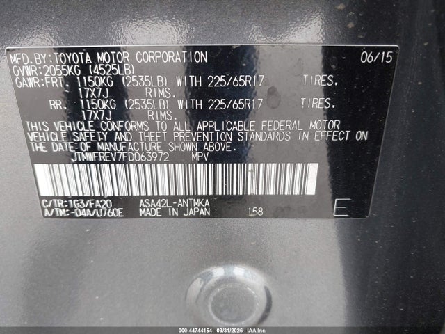 Toyota Rav4 Xle 2015 JTMWFREV7FD063972 Image 9