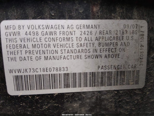 Aukcja sprzedaży 2008 Volkswagen Passat Turbo, vin: WVWJK73C18E078833, numer aukcji: 44744161
