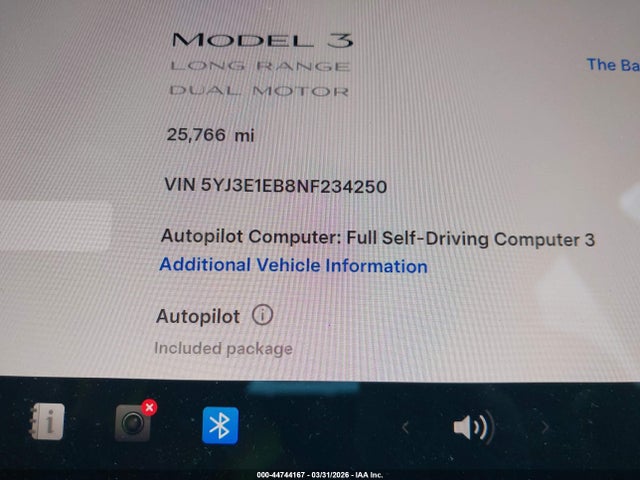 Aukcja sprzedaży 2022 Tesla Model 3 Long Range Dual Motor All-wheel Drive, vin: 5YJ3E1EB8NF234250, numer aukcji: 44744167
