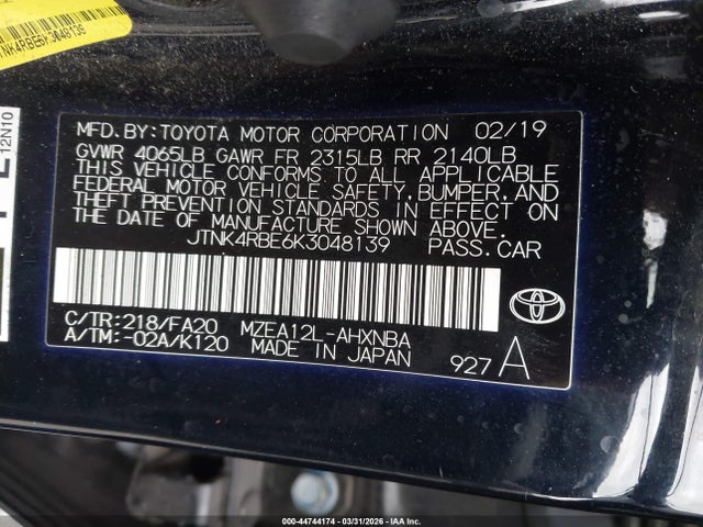 JTNK4RBE6K3048139 Toyota COROLLA SE