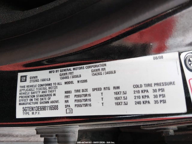 44744183 :رقم المزاد ، 5GTEN13E698116508 vin ، 2009 Hummer H3 Suv مزاد بيع