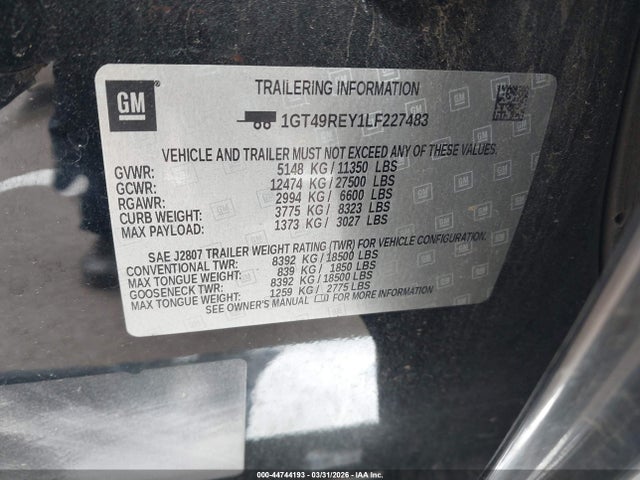 44744193 :رقم المزاد ، 1GT49REY1LF227483 vin ، 2020 Gmc Sierra 2500hd 4wd  Standard Bed Denali مزاد بيع