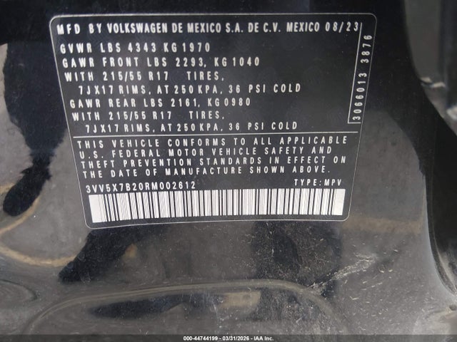 44744199 :رقم المزاد ، 3VV5X7B20RM002612 vin ، 2024 Volkswagen Taos 1.5t S مزاد بيع