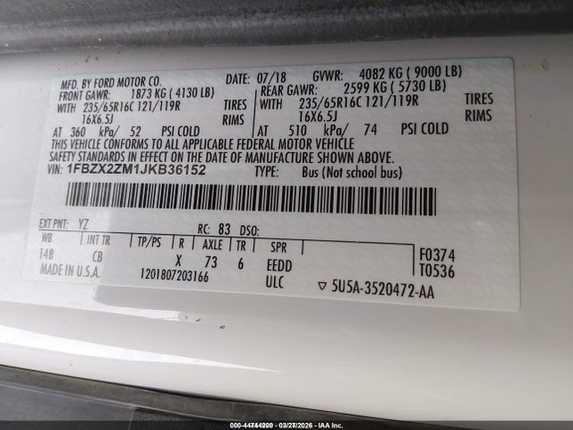 1FBZX2ZM1JKB36152 Ford Transit-350 Xl