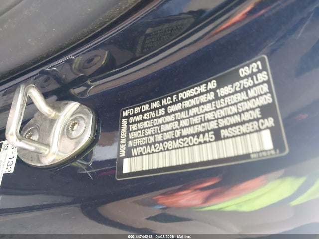 44744212 :رقم المزاد ، WP0AA2A98MS206445 vin ، 2021 Porsche 911 Carrera/carrera 4 مزاد بيع