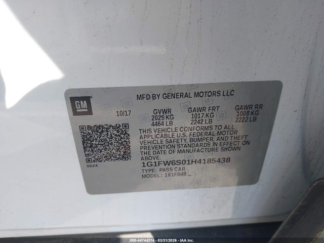 1G1FW6S01H4185438 Chevrolet BOLT EV LT