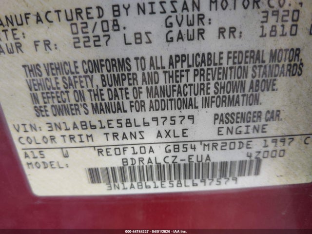 2008 NISSAN SENTRA 3N1AB61E58L697579 Photo 8
