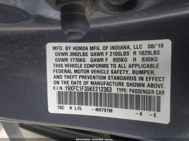 Honda CIVIC EX 2019 19XFC1F35KE212363 Image 9