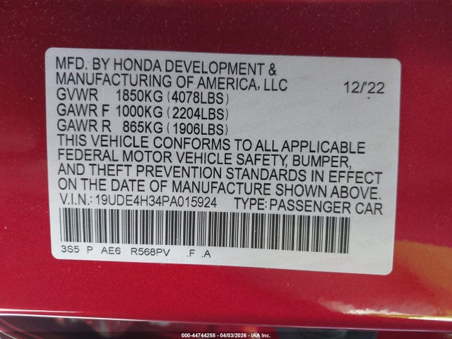 19UDE4H34PA015924 Acura Integra A-spec