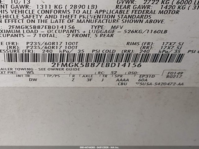 2FMGK5B87EBD14156 Ford FLEX SE