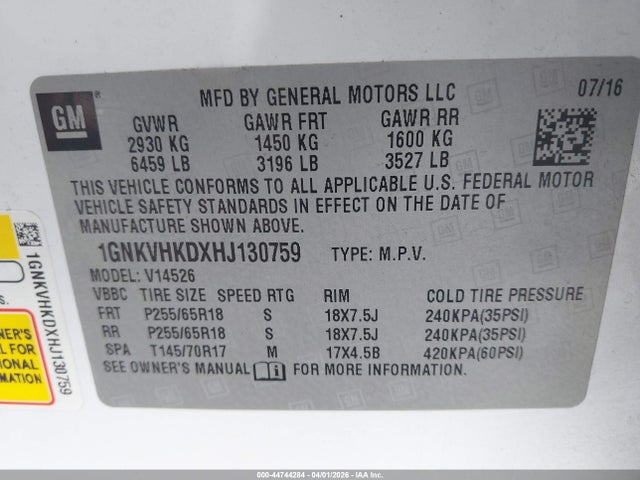 Chevrolet Traverse 2lt 2017 1GNKVHKDXHJ130759 Image 9