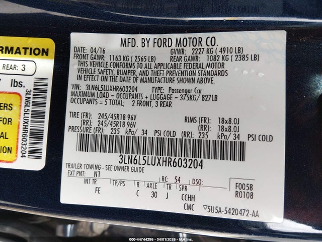 3LN6L5LUXHR603204 Lincoln Mkz Hybrid Select