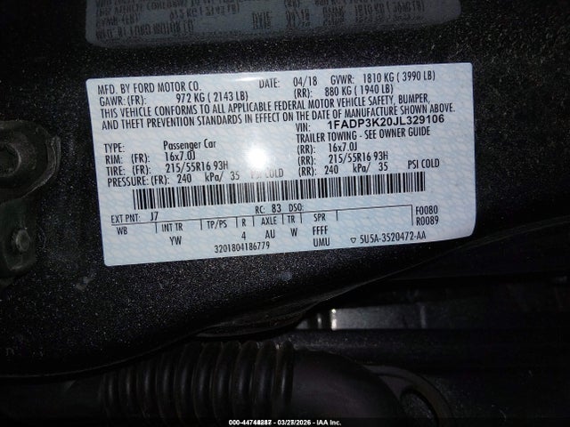 2018 FORD FOCUS 1FADP3K20JL329106 Photo 8