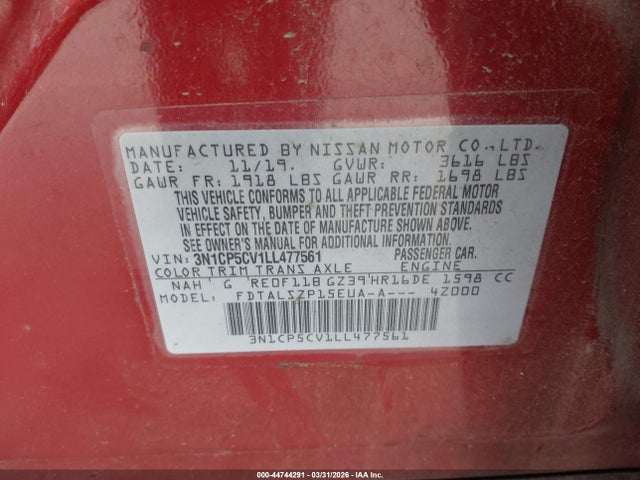 3N1CP5CV1LL477561 Nissan Kicks Sv Xtronic Cvt