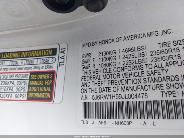 5J6RW1H99JL004475 Honda Cr-v Touring