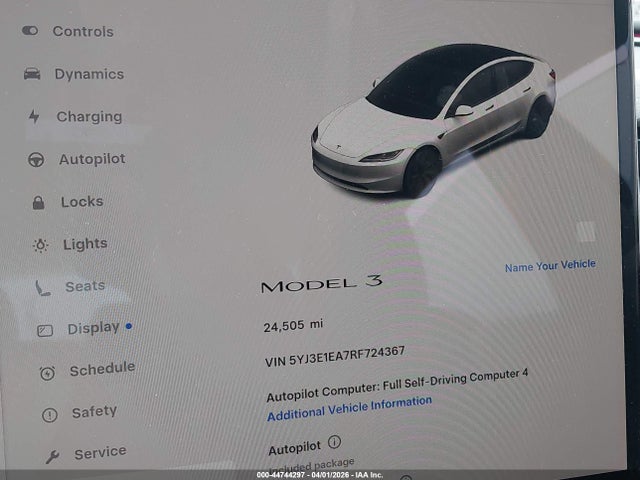 44744297 :رقم المزاد ، 5YJ3E1EA7RF724367 vin ، 2024 Tesla Model 3 Long Range Dual Motor All-wheel Drive/rear-wheel Drive مزاد بيع