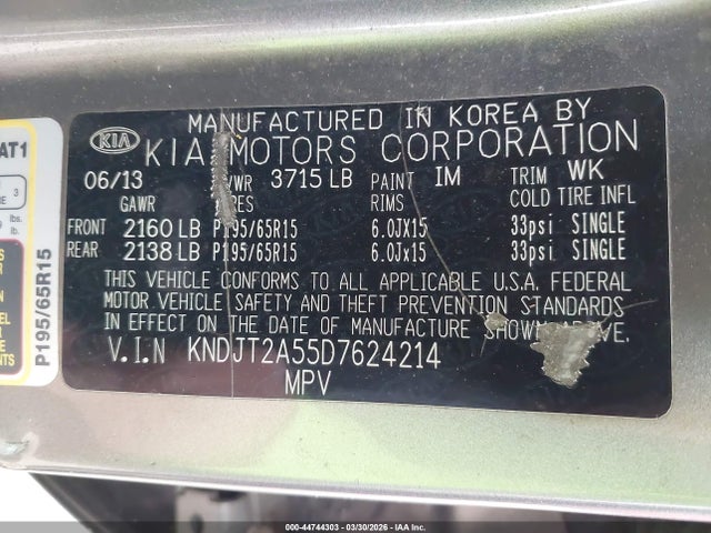 Продаж на аукціоні авто 2013 Kia Soul, vin: KNDJT2A55D7624214, номер лоту: 44744303