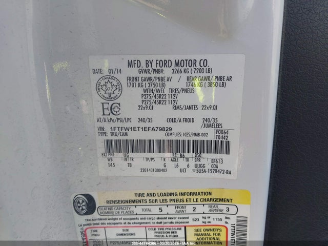 Ford F-150 Limited 2014 1FTFW1ET1EFA79829 Image 9
