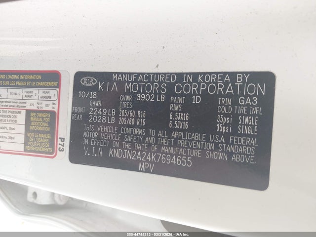 Продажа на аукционе авто 2019 Kia Soul, vin: KNDJN2A24K7694655, номер лота: 44744313