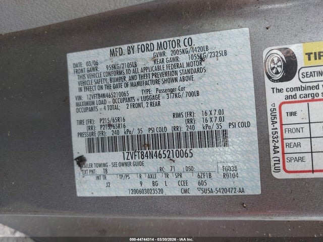 2006 FORD MUSTANG 1ZVFT84N465210065 Photo 8