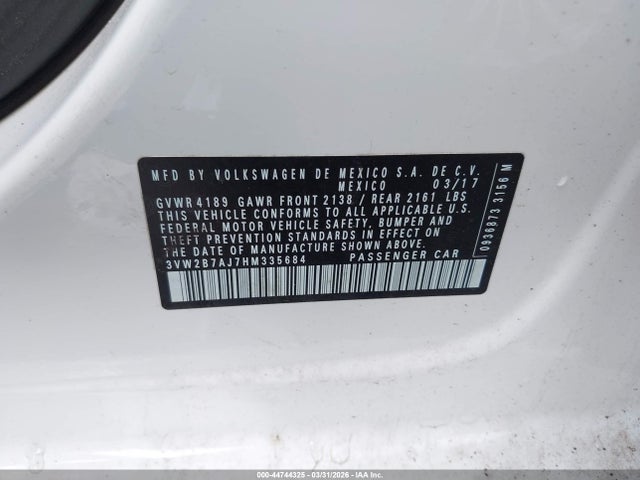 44744325 :رقم المزاد ، 3VW2B7AJ7HM335684 vin ، 2017 Volkswagen Jetta 1.4t S مزاد بيع